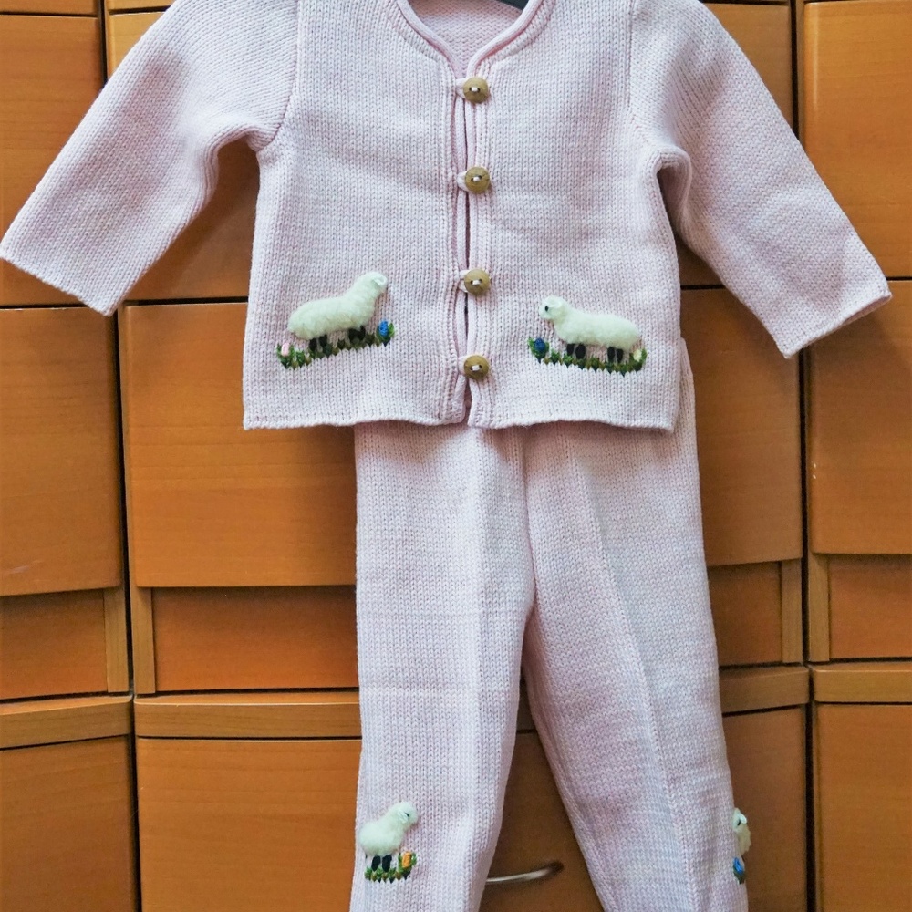KNITTED WOOL PINK 2 PIECE SET FOR BABY GIRL